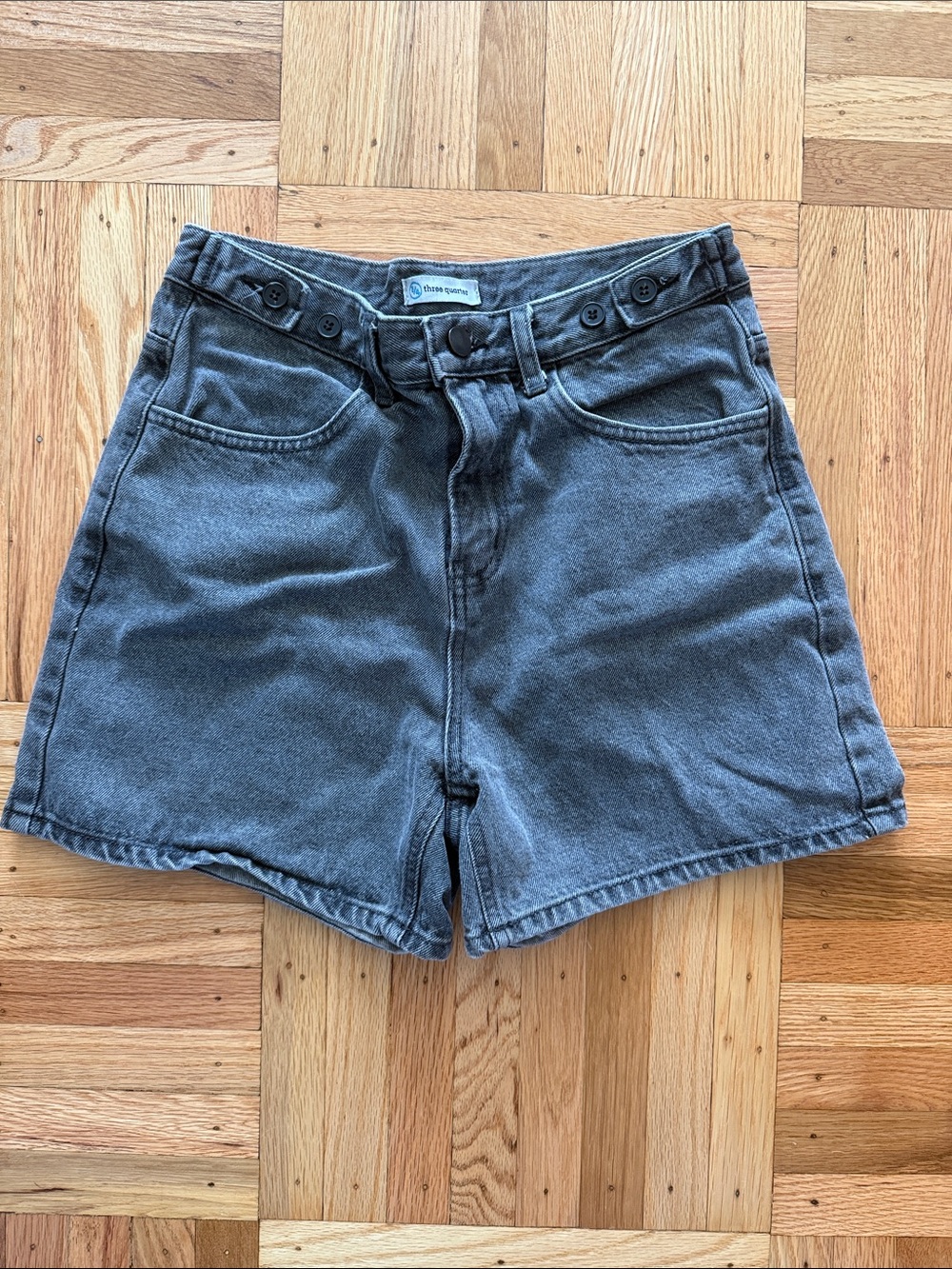 Three Quarter High-Waist Gray Denim Women’s Shorts Adjustable Waist 100% Cotton